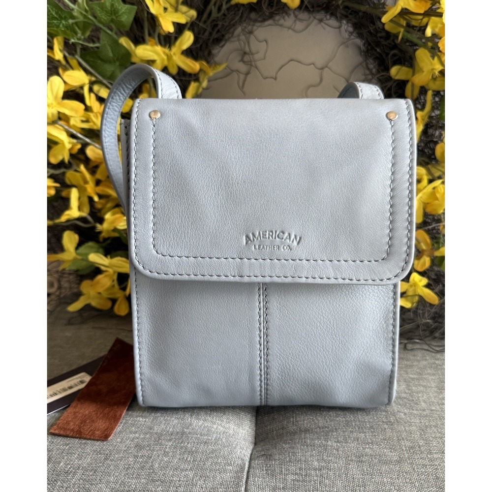 NEW American Leather Co. Kansas Glove Leather Crossbody Bag Purse Pool Blue